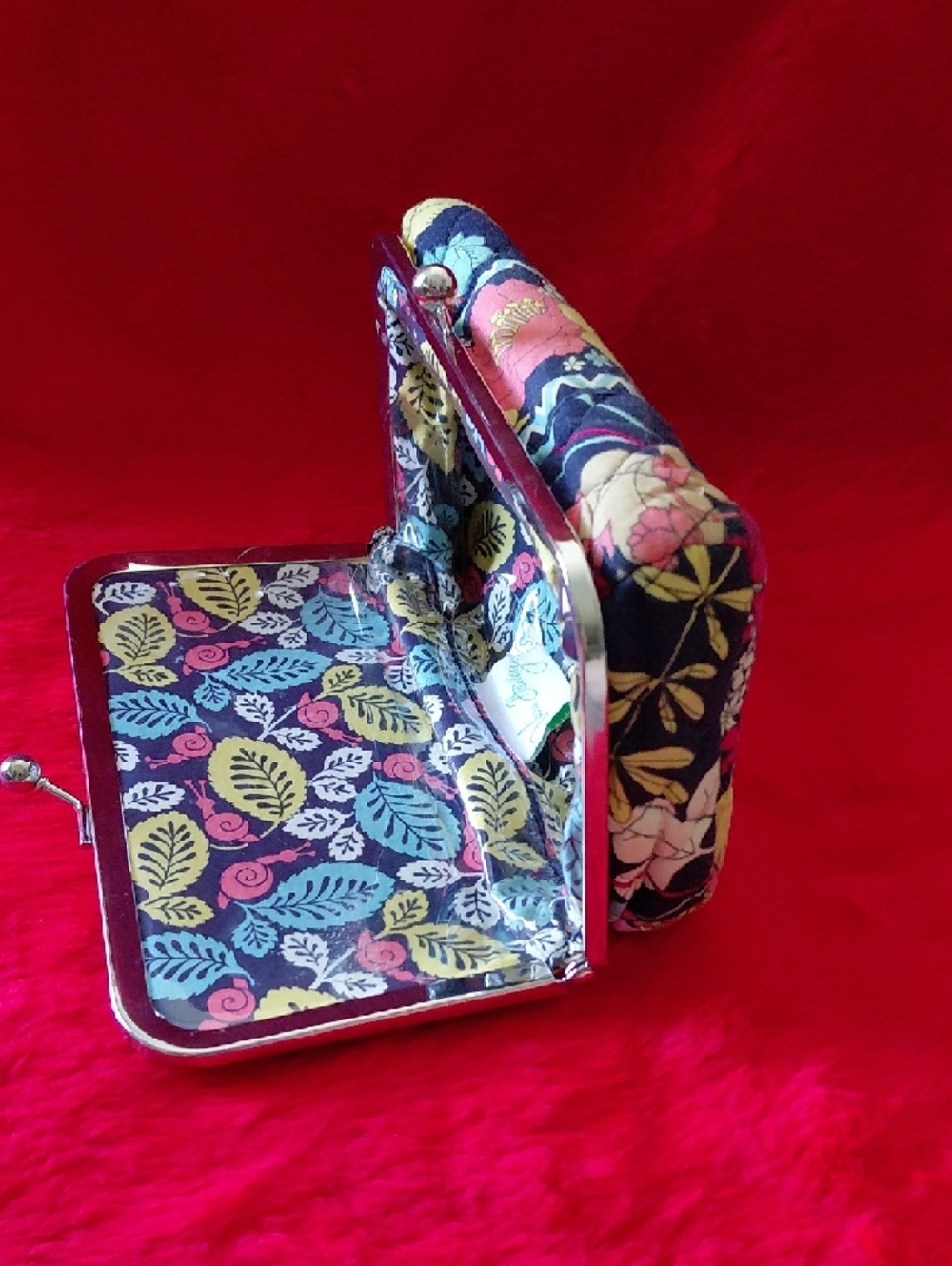 Vera Bradley Leaf Print Frame Coin Purse - Teal, Yellow, Pink, Cream